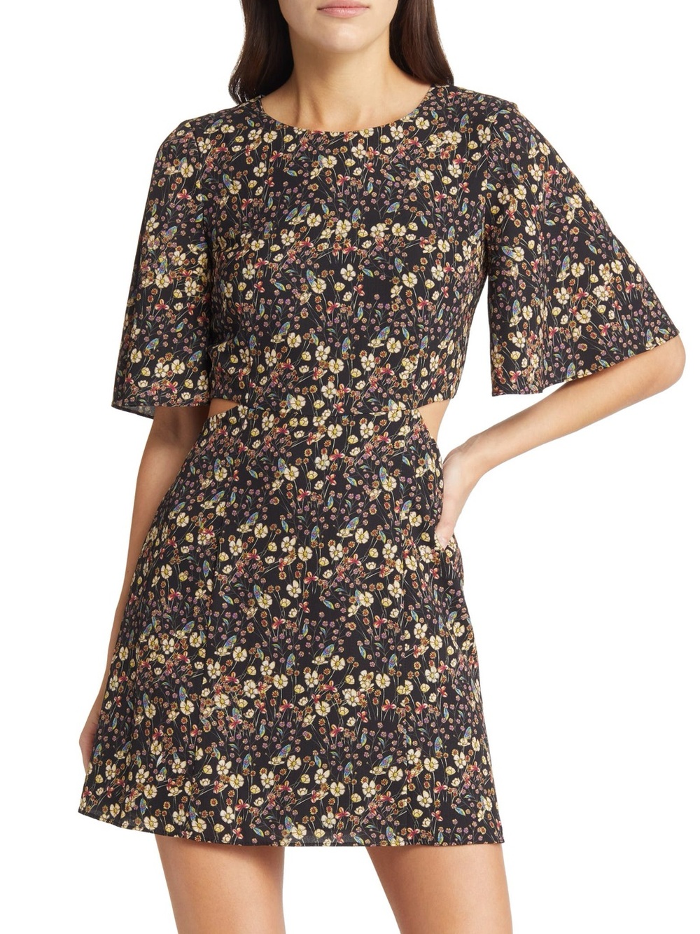 Hallie Verona Floral Print Cutout Dress By French Connection SZ 6
